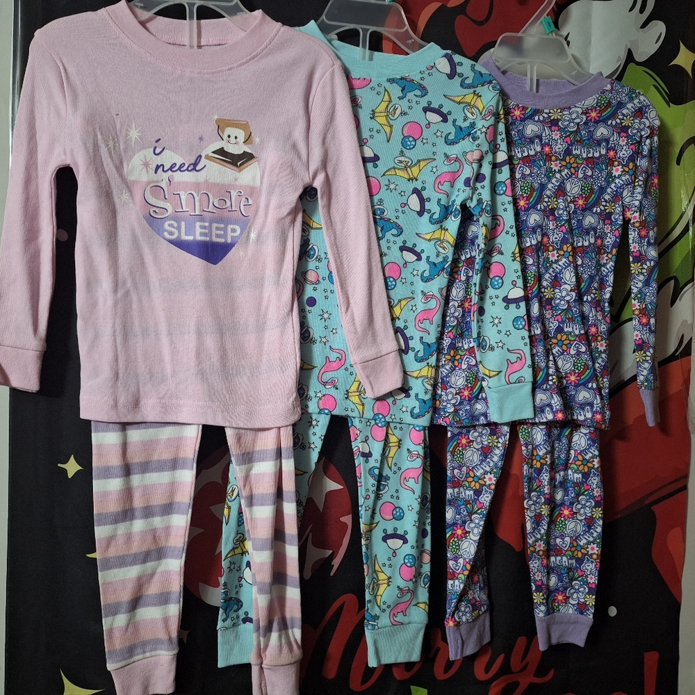 3T Girls Two Piece Pajama Sets - Pink, Blue, & Purple. Very Cute Designs.